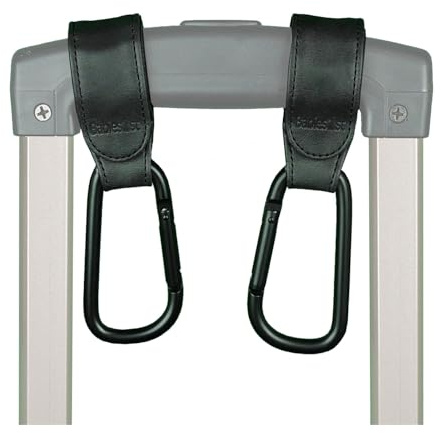 Babies1st Ganci per valigie in alluminio con chiusura a strappo e cinturino in ecopelle - Accessori da viaggio, portata 10 kg, Set di 2, Nero