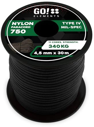 GO!elements Paracord 750 Type IV | Corde en Nylon 100% résistante et extrêmement Stable | ø 4,5 mm - 11 brins - Max. 340 KG | Corde Polyvalente et reepsnoer pour Survie, Camping