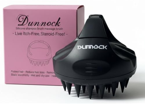 Dunnock Scalp Massager Hair Growth, Soft Silicone Scalp Scrubber Shampoo Brush for Exfoliation, Dandruff Removal Head Massage Stress Relax, Wet & Dry Use for Thick Thin Curly Hair Care, Black