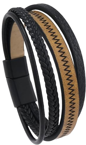 HUIANGLIYG Pulsera de Cuero Vintage con Ondas para Hombre y Mujer, Trenzada Multicapa, Hecha A Mano, con Ondas Grabadas, Accesorios Naranjas de 21,5 Cm.