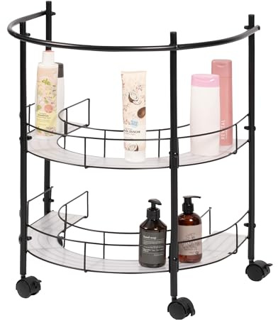 eluno Estantería inferior para lavabo con 2 estantes y 4 ruedas con bloqueo, ideal como toallero, armario para debajo del lavabo para utensilios de baño, de metal negro