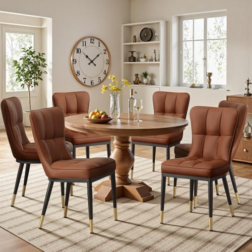 Bekrvio High Back Faux Leather Dining Chairs Set of 6, Modern Upholstered Knocker Dinning Chair with Deep Sponge Padded Seat with Metal Legs