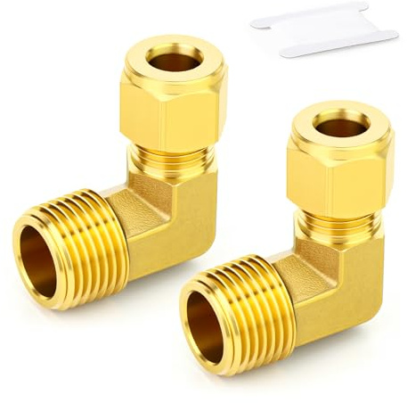 ERGAOBOY 2 piezas de accesorios de tubería de compresión de latón, diámetro exterior del tubo de 10 mm x rosca BSP de 1/2, codo de 90 grados, conector de unión de compresión macho