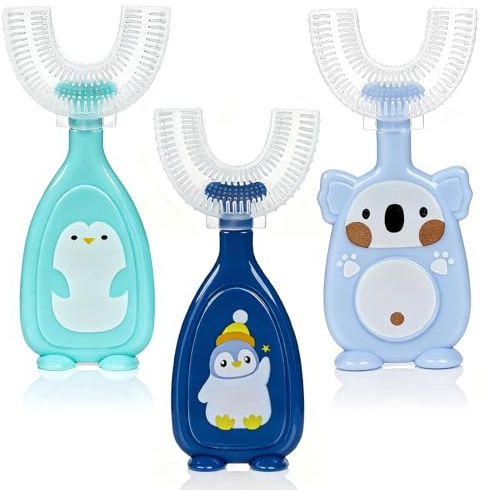 3 Pack Kids U-Shaped Toothbrush, Food Grade Soft Silicone Brush Head, 360° Whole Mouth Manual Training Tooth Brush for Toddlers and Children 2-6 Years Old