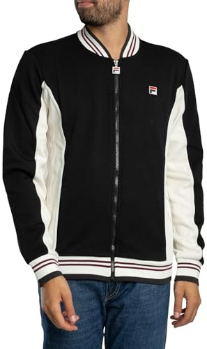 FILA Men's Settanta Baseball Track Jacket, Black/Gardenia/Fig/Charcoal, XL