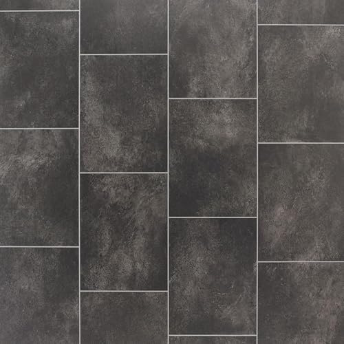 Lara 8409 Warm Grey Stone Tile Effect Turbo Vinyl Flooring | - 3m x 5m (9ft10 x 16ft4)