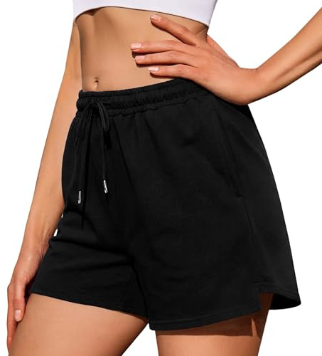 Litherday Shorts för kvinnor sport sommar bomull sportshorts med fickor och justerbar dragsko för yoga löpning S-XXL