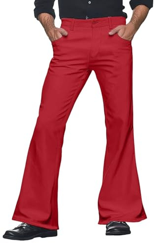 Pantalón genérico para hombre Flared 70s ancho Pierna Carnaval Disco Outfit Confort Casual Tejido Flexible Corte acampanado Estilo Retro Moderno, rojo, XL