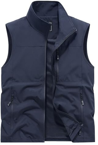 Hsternexy Gilet d'été pour homme - Veste sans manches - Coupe-vent - Veste de course - Veste softshell - Séchage rapide - Gilet de travail léger et respirant - Gilet de pêche cargo