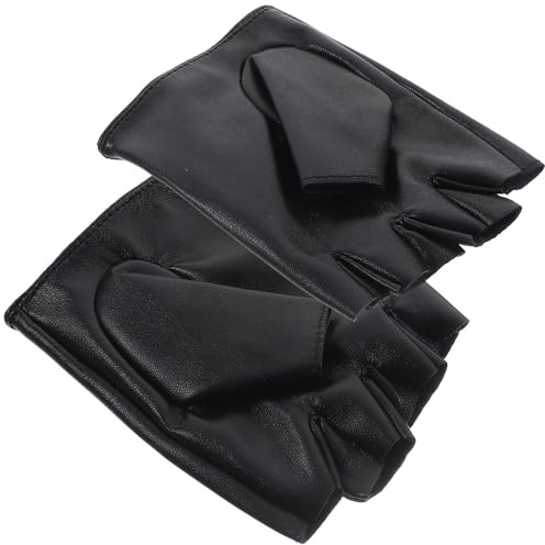 PATKAW Halbfingerhandschuhe aus Leder für 5-13 Atmungsaktiv und Langlebig für Outdoor Aktivitäten und Fahrradtouren Schwarz 1 Paar
