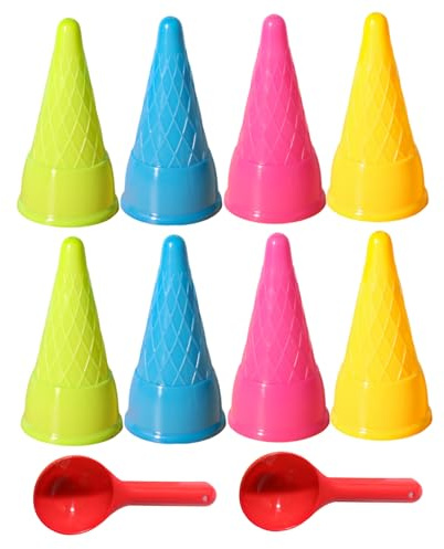 Uanqfegy Coni e Palette per Gelato in plastica, Giocattoli con Sabbia, 8 Pezzi – Set da Gioco per Bambini, da Spiaggia e all'aperto