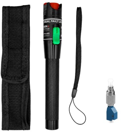 30KM Visual Fault Locator Fiber Optic Tester, 650nm Red Light VFL Pen with 2.5mm Universal Connector & FC Male to LC Female Adapter, Fibre Optic Cable Fault Detector for FTTH CATV Network Maintenance