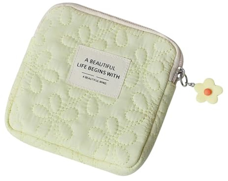 Fiocias Bolsa para Tampones, Neceser, Bolsa para Guardar Servilletas, Mini Organizador de Compresas Menstruales, Poliéster Suave Acolchado Floral, Cremallera, Amarillo