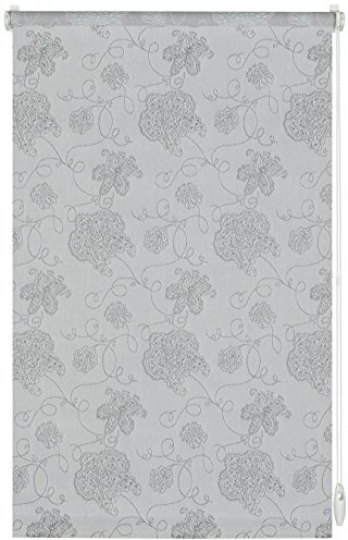 GARDINIA Roller Blind with Embroidery for Clamping or Gluing, Daylight Roller Blind, Opaque, Mounting Kit Included, EASYFIX Roller Blind Decor, Silver, 45 x 150 cm (WxH)