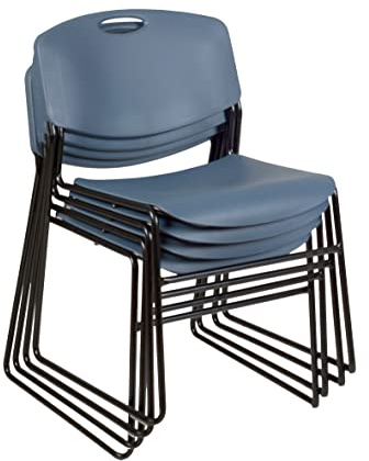 Regency Zeng 400lb Capacity Armless Stackable Chair – Ultra-Compact, Heavy-Duty Metal Frame with Durable Plastic Seat, Space-Saving & Versatile for Offices, Classrooms & Events (Blue, 4 Pack)