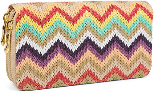 styleBREAKER Porte-Monnaie avec Motif Multicolore en Zig-zag Style Ethnique, Fermeture à glissière, Portefeuille, Femmes 02040049, Couleur:Beige-Polychrome-à Rayures longitudinales