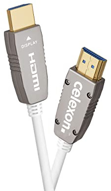 celexon câble actif UHD fibre optique HDMI 2.0b - jusqu'à 32 canaux audio - avec canal de retour audio - 6m - blanc - 3D - HDR - HLG