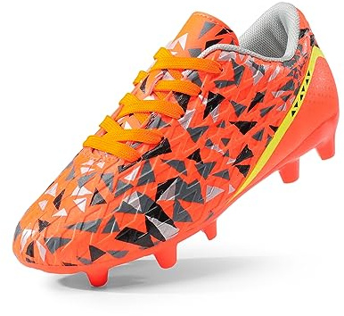 DREAM PAIRS Boys Girls Soccer Cleats Youth Firm Groud Athletic Outdoor Trainning Football Shoes for Little/Big Kid,Size 6 Big Kid,Orange/Dark/Grey/Yellow,HZ19003K