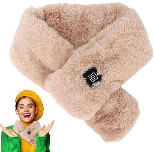 Agatige Heated Scarf for Women, USB Rechargeable Electric Neck Heating Pad Fluffy Warmer Neck Wrap with 3 Heating Levels for Girls Women Winter Indoor Outdoor, Grey