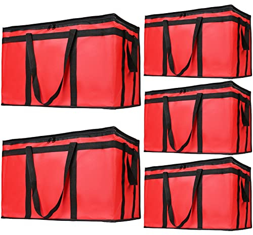 Bodaon 5-Pack Insulated Food Delivery Bag, XXX-Large Bag Without Hard Bottom, Red
