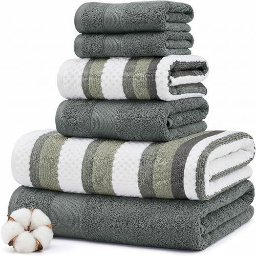 Modern Threads Pax 6-Piece Reversible Yarn Dyed Jacquard Towel Set - Bath Towels, Hand Towels, & Washcloths - Super Absorbent & Quick Dry - 100% Combed Cotton, Ivy