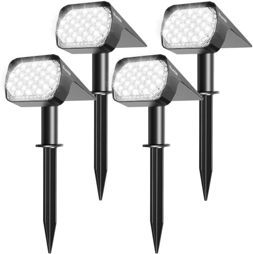Quntis 4Pack Solcell Markstrålkastare – Justerbara LED, IP65 | Kraftfulla och vattentäta solcellslampor för trädgård, garage och terrass. Justerbart ljusflöde för växter och fasader.