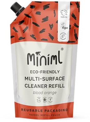 Miniml Eco Multi Surface Cleaner General Purpose 1L Refill Blood Orange Scented for Cleaning All Surfaces Floors Walls Glass Kitchen Bathroom Natural Plant Based Vegan Formula & Cruelty Free