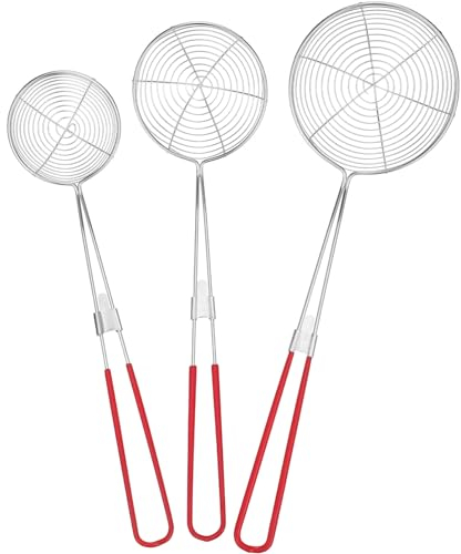 Kichvoe Spider Strainer Asian Strainer Ladle 3pcs Stainless Steel Wire Skimmer Spoon with Handle Fryer Scoop Ladle Colander for Kitchen Frying Food Pasta Spaghetti Noodle
