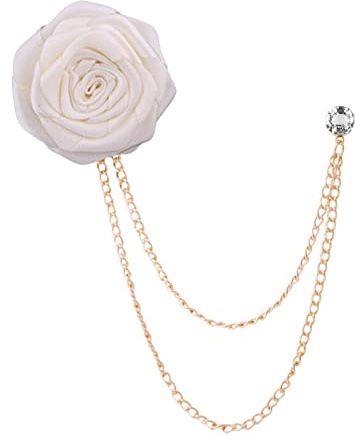 HOOLRZI Pin de Solapa para Novio, broches de Boda, Arte de Tela Hecho a Mano, Broche de Flor Rosa, Pin para Solapa con Insignia, Cadena, Accesorios de Traje para Hombre