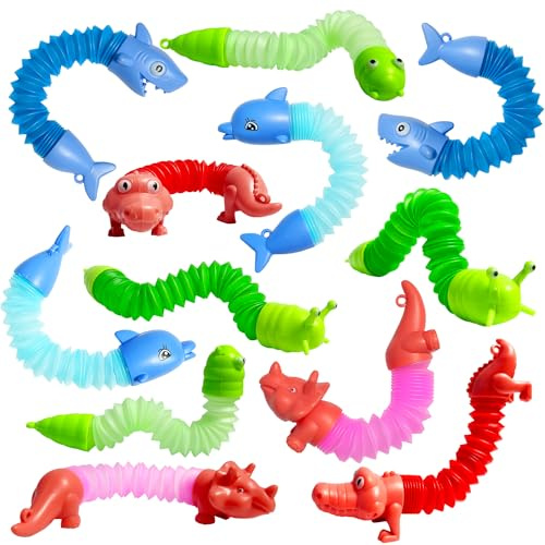 Yeefunjoy Pop Tubes Mini Jouets Sensoriels, 12 Pièces Jouets Sensoriels de Tuyau Extensible Multicolore Anti-Stress pour Enfants et Adultes, Cadeaux Anniversaire Anti-Stress Jouet Fidget Sensoriel