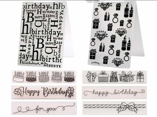 hocadon 8Stk Prageschablone Stanzschablonen Geburtstag Prägefolder Prägemappen aus Kunststoff für Kunststoff Vorlage Handwerk,Scrapbooking,Fotopapier,DIY(14,5x10,5cm,15x3cm)