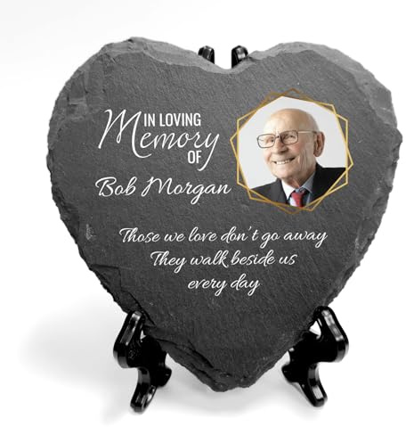 You Personalise Personalised UV Printed Photo Memorial Grave Marker Heart Slate With Optional Display Stand