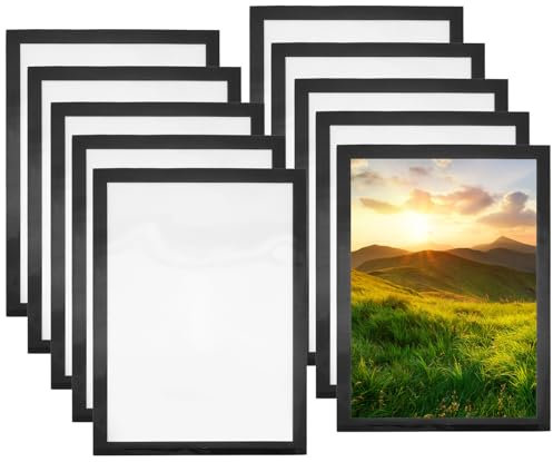 Magnetic Picture Frames 10pcs A4 Picture Frame Set with Adhesive Backing Self Adhesive Collage Photo Frame Ideal Self Sticky Collage Photo Frame for Paintings Photos Notices Certificate Poster