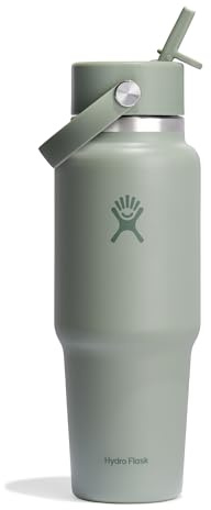 HYDRO FLASK - Travel Bottle 946 ml (32 oz) - Insulated Stainless Steel Water Bottle with TempShield Vacuum Insulation and Leakproof Flex Straw Cap - Fits Most Cupholders - Agave
