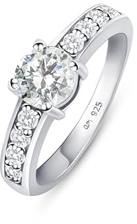 Amberta Bagues de Fiançailles pour Femme en Argent Sterling 925 avec Zircone | Bague de Mariage Diamant Simulé | Bague de Fiançailles | Bague Solitaire pour Femme: Bague Argent Zirconium Taille 56.3
