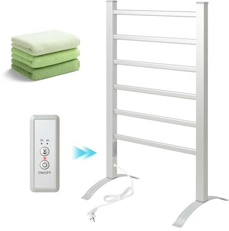 Todeco Radiador Toallero Eléctrico Baño Toallero Eléctrico, Secador de Toallas Pared, 2 en 1, con Temporizador, 90x53x35.5cm Toallero Eléctrico de Bajo Consumo (6 Varas)
