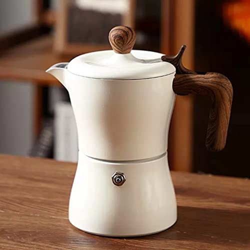 ZLSNOBLE Cafetera Italiana para Espresso, 3 Tazas Cafetera Moka De Aluminio, Cafetera Moka con Asa De Madera(White)