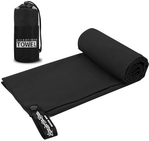 Microfibre Towel Black Lightweight & Quick Dry Gym Towel With Storage Bag For Women Men Camping, Gym, Travel, Beach, Swimming, Sports