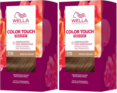 Wella Professionals Color Touch demi-permanente Haarfarbe ohne Ammoniak – Haarfärbemittel mit bis zu 50% Grauhaar-Abdeckung – Ansatz-Kit inkl. Haarmaske – 7/0 Medium Blonde (130 ml) (Packung mit 2)