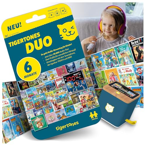 Tigermedia Tigertones Duo Ticket 6 Meses | Servicio de Streaming de Audio para niños | Más de 30.000 Pistas de Audio | Control Total de costos | Utilizable para Cajas Tiger | Caja de música