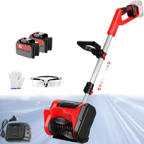 Pala de Nieve Pala Quitanieves Inalámbrica, Soplador De Nieve Eléctrico De 20 V con Mango Frontal Ajustable Y Poste Telescópico, Quitanieves Limpia La Nieve(4.5ahx2)