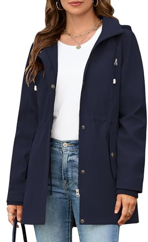 Tuopuda Veste Femme mi Saison Outdoor Légères Manteau avec Capuche Blousons avec Zippé Printemps Automne Décontracté Parka (Bleu marine,XL)