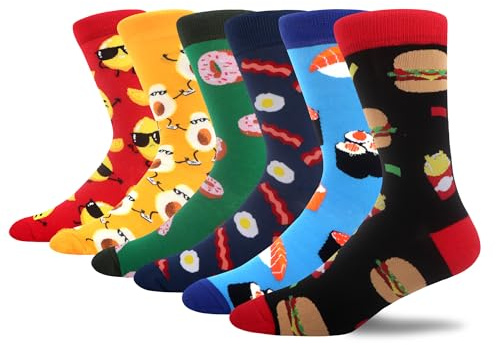 MAKABO Divertidos calcetines coloridos para hombre de algodón con motivo, 6 pares – limón, aguacate, rosquilla, huevo y salchicha, sushi/hamburguesa, 43-46