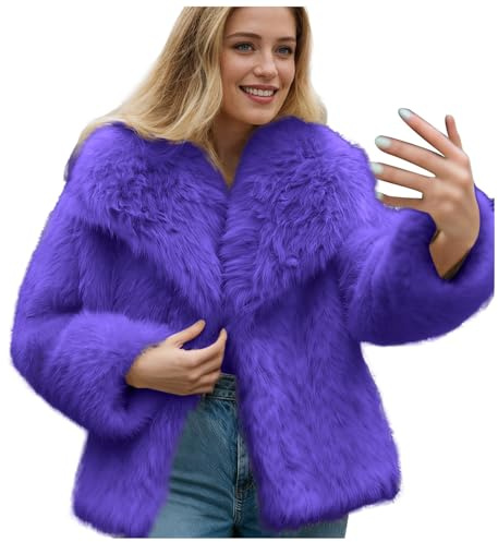 Générique Manteau en Fourrure Fausse Femme Grande Taille Automne Hiver Nouveau Modèle Col Rabattu Court Style Renard Élégant Chaud Casual