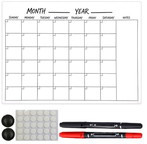 Calendrier mural – Inscriptible réutilisable avec aimants, calendrier mensuel sans année | pour enseignants, étudiants, adolescents, famille, couples, salle à manger, appartement