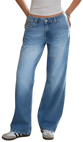 Fisoew Jeans larghi da donna, gamba larga, taglia media, vestibilità dritta, vestibilità ampia, Blu scuro, 46