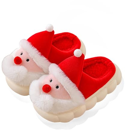 Santa Furry Home Tofflor för flickor jul söt varm mjuk halkfri buske skor