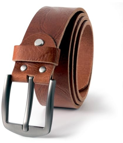 Fa.Volmer ® bälte herr läderbälte av buffelläder för män jeans kostym äkta läder brun 38 mm bred kan förkortas #GBr00020, Brun rustik, Bundweite 110cm = Gesamtlänge 125cm