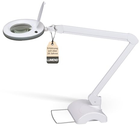 Lumeno LED förstoringslampa 7215GR Lupplampa med 127 mm glaslins, arbetsplatslampa, kosmetiklampa, lämplig för kosmetik, hobbyister, förstoringsglas för läshjälp, 5 dioptrier grå med bordsstativ