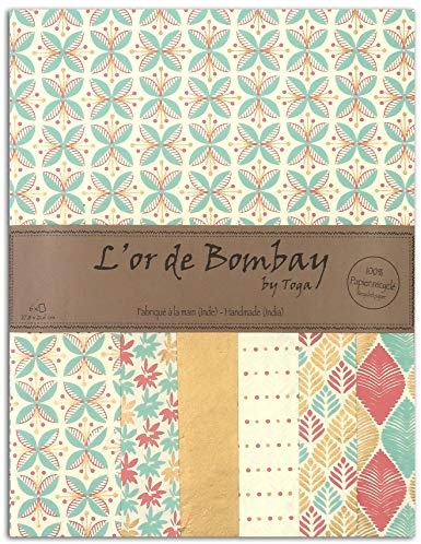 DRAEGER PARIS 1886 - Oro de Bombay Set de 6 Hojas - Papel Reciclado - Colores Pastel - 21x28cm